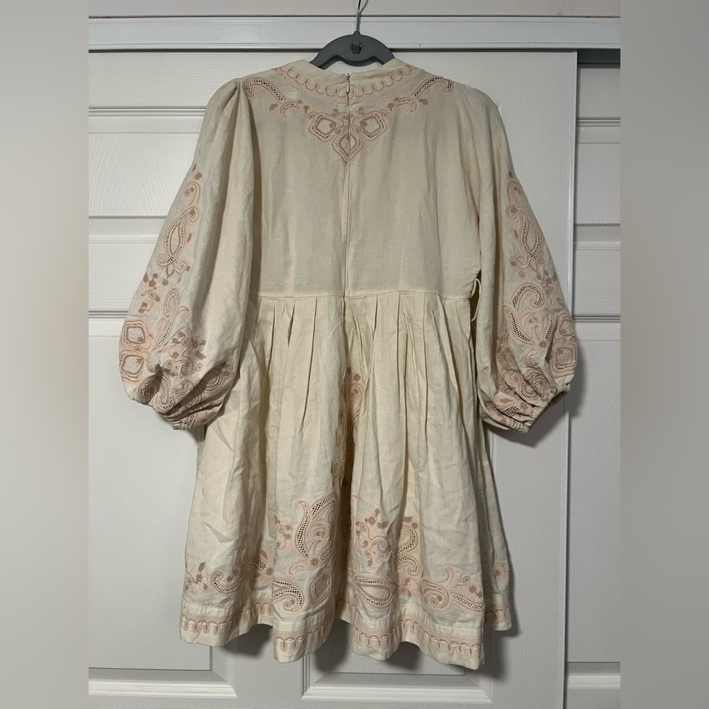 Zimmermann Estelle Embroidered Long‎ Balloon Sleeve Linen Dress Bohemian Fairy - Picture 4 of 8